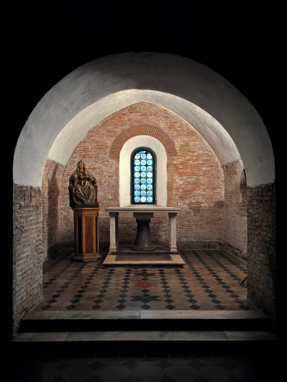 Ansicht der ersten Kapelle der Kirche der Heiligen Vincent und Anastasius, Abtei Tre Fontane von School Italian