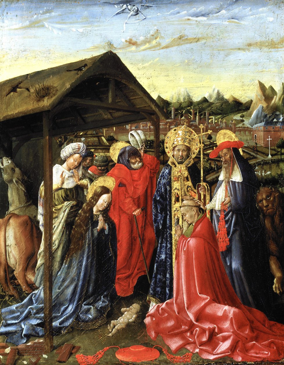 Die Geburt Christi mit SS. Sixtus (?) und Hieronymus und einem Kardinal von School Netherlandish
