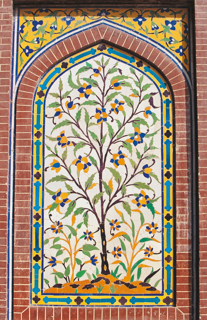 Blühender Baum, Majolika-Dekoration, Wazir Khan Moschee (17. Jahrhundert), Lahore, Punjab, Pakistan von School Pakistani