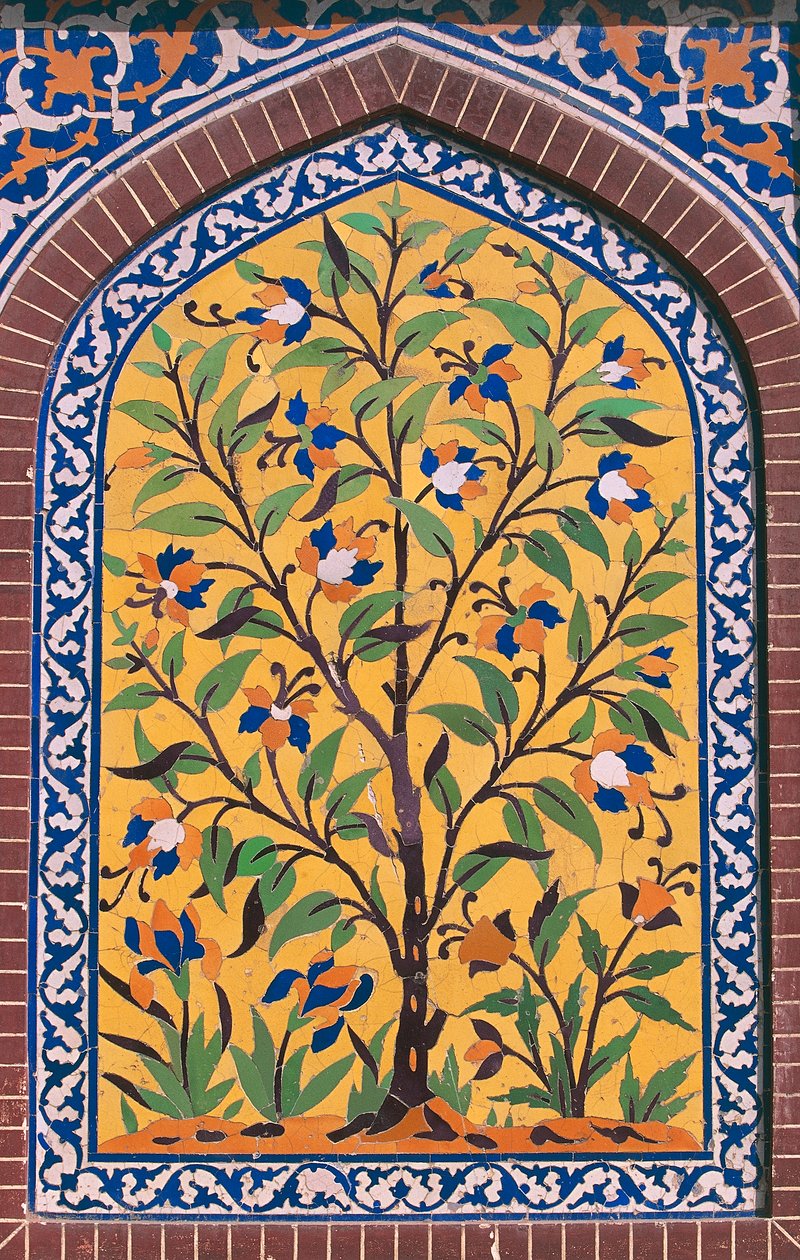 Blühender Baum, Majolika-Dekoration, Wazir-Khan-Moschee, Lahore, Punjab, Pakistan von School Pakistani