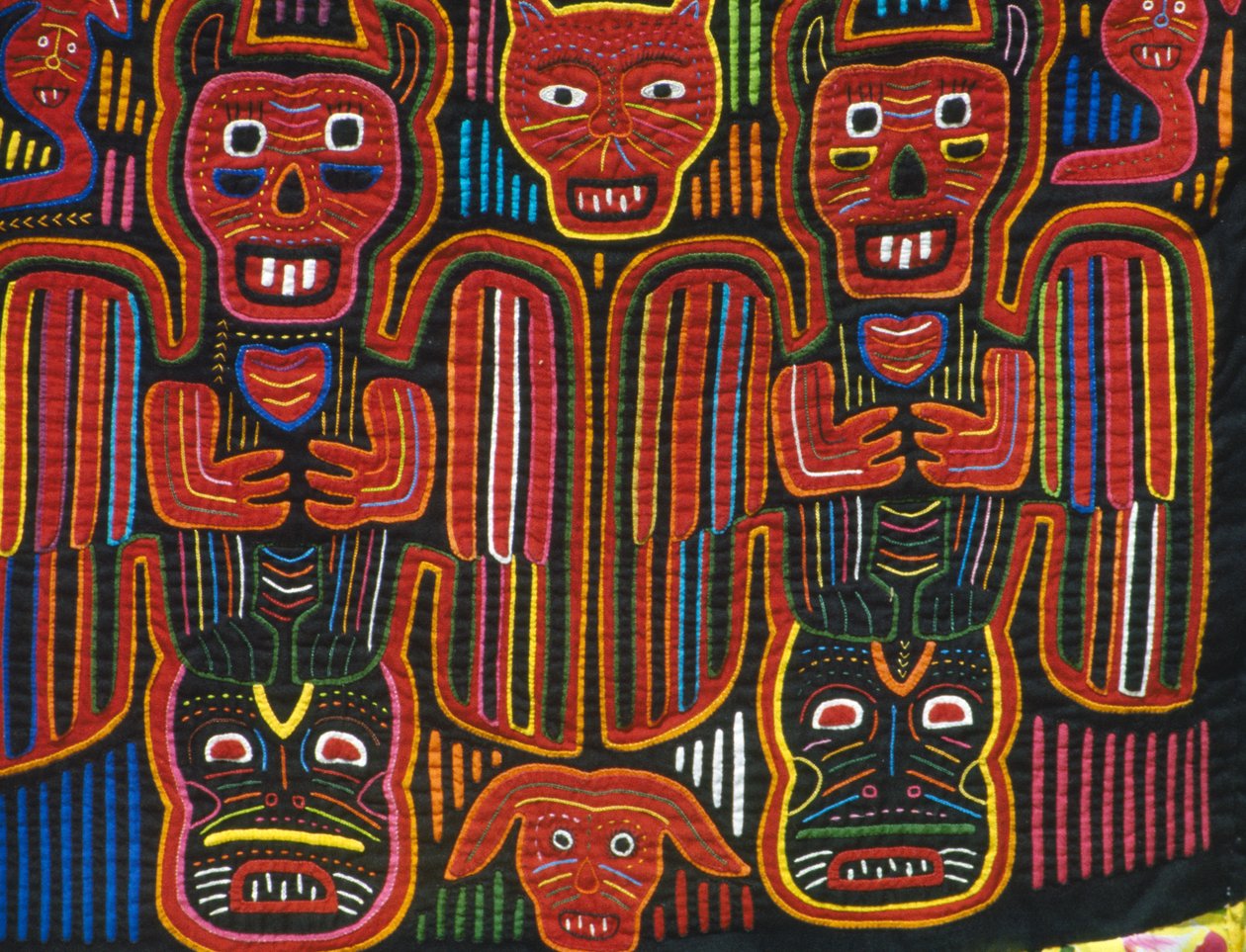 Handgenähte bunte Baumwolle, San Blas Archipel, Republik Panama, Detail von School Panamanian