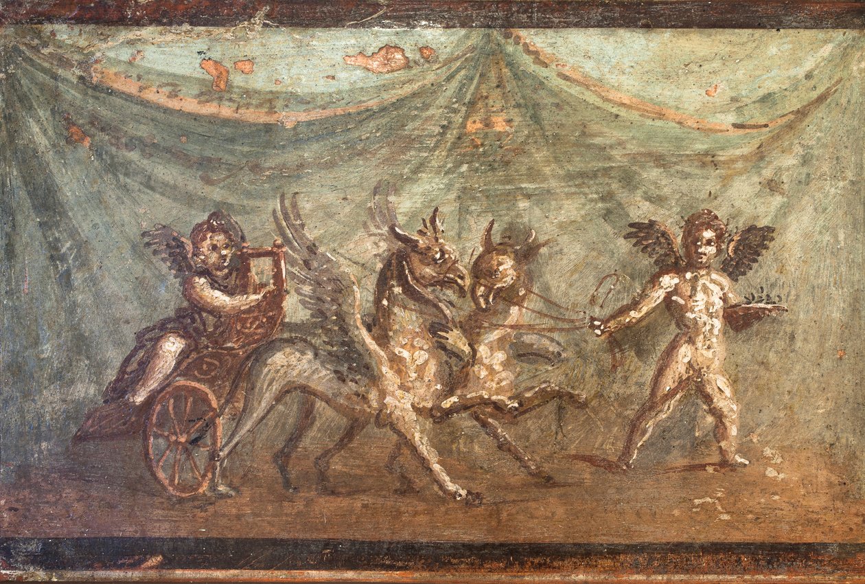 Amor und Wagen von Greifen gezogen, Herculaneum von School Roman