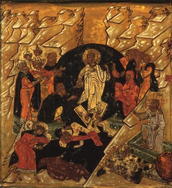 Anastasis (Christi Abstieg in die Hölle), russische Ikone, spätes 17. Jahrhundert von School Russian