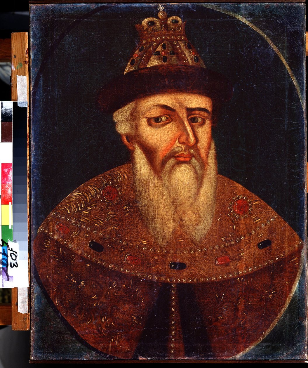 Porträt des Zaren Iwan IV. der Schreckliche (1530-1584) von School Russian