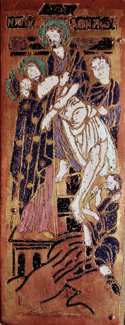 Russische Kunst, die Kreuzabnahme, Emaille des 16. Jahrhunderts Madrid, Museo Lázaro Galdiano von School Russian