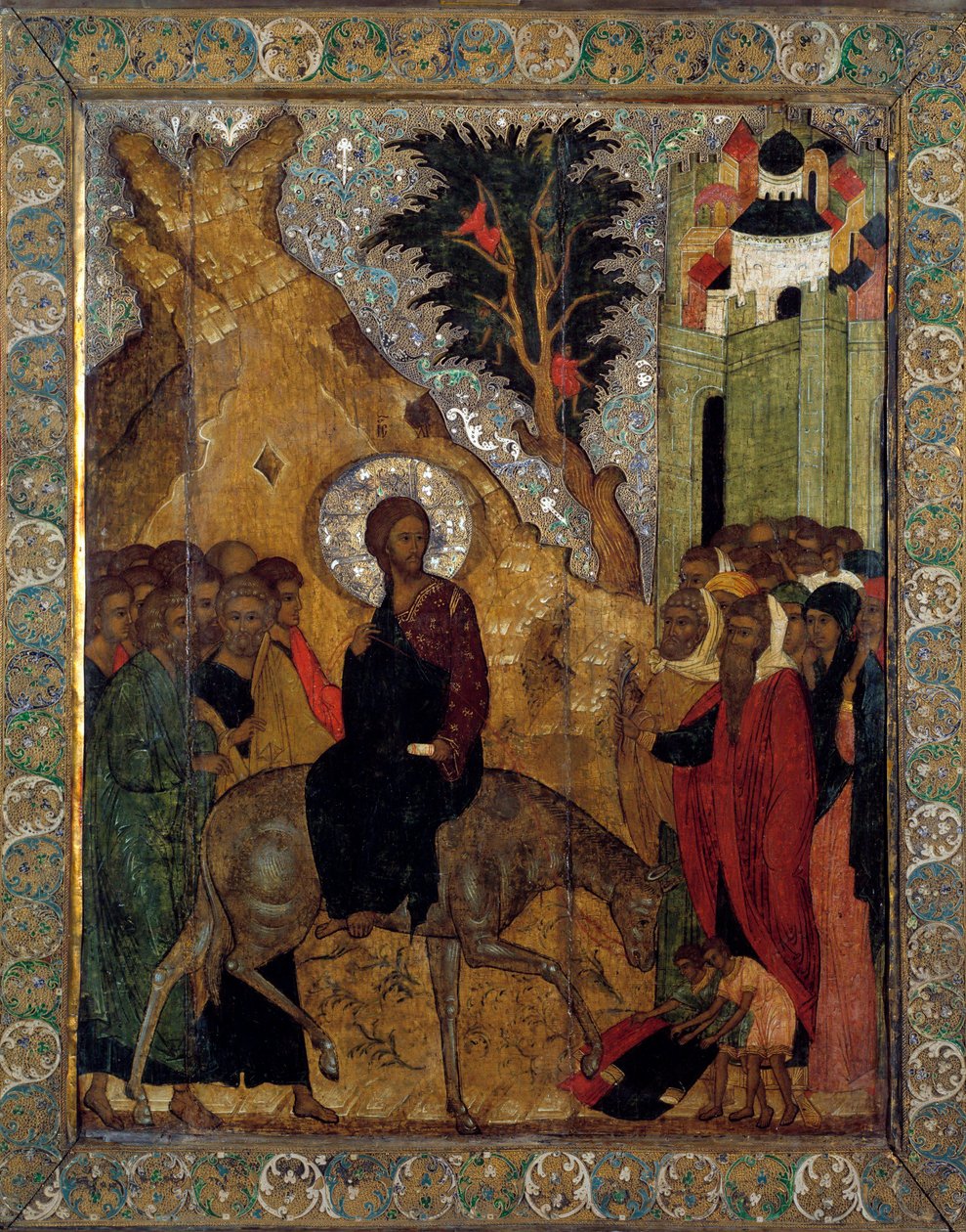 Der Einzug Christi in Jerusalem Russische Ikone von 1560 von School Russian
