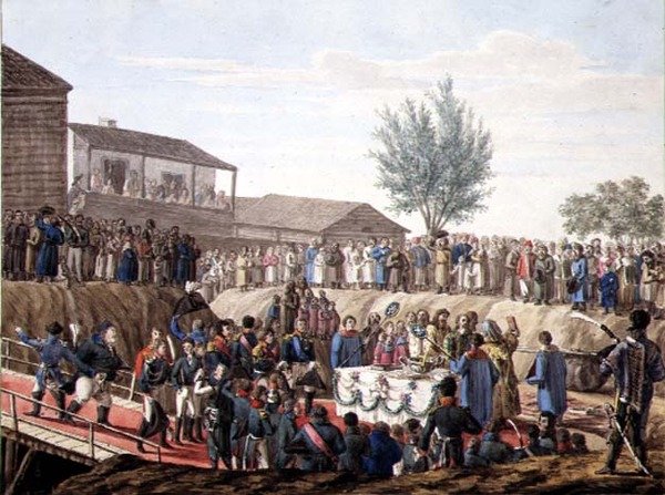 Die Grundsteinlegung des Zollhauses in Mohiloff im Jahr 1820 von School Russian