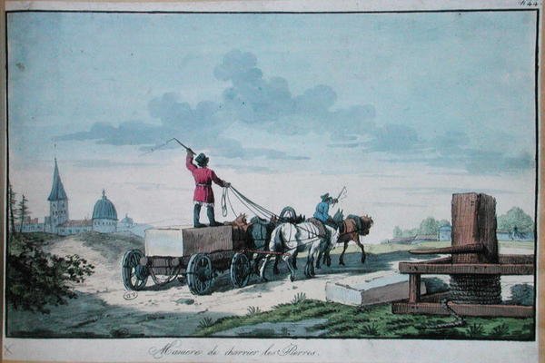 Der Transport von Steinen für den Bau von School Russian