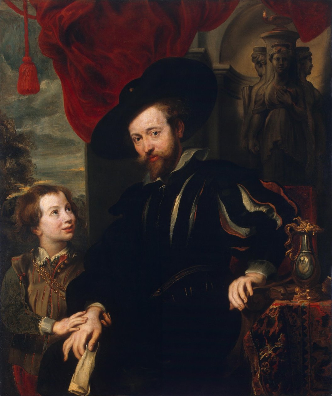 Porträt von Rubens mit seinem Sohn Albert (Kopie vom verlorenen Original aus den späten 1610er Jahren) von School of Peter Paul Rubens