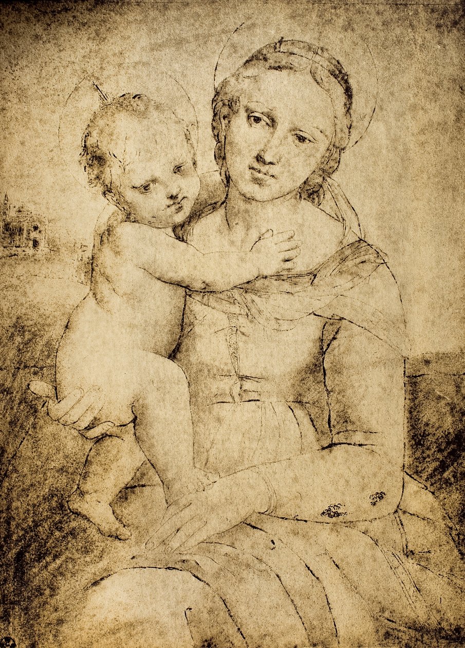 Madonna mit Kind, Zeichnung aus der Schule von Raphael, Kabinett der Zeichnungen und Drucke, Uffizien, Florenz von School of Raphael