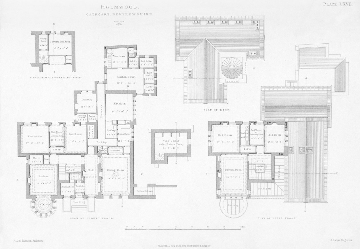 Außen- und Innenansicht von Holmwood, Glasgow von Scottish School