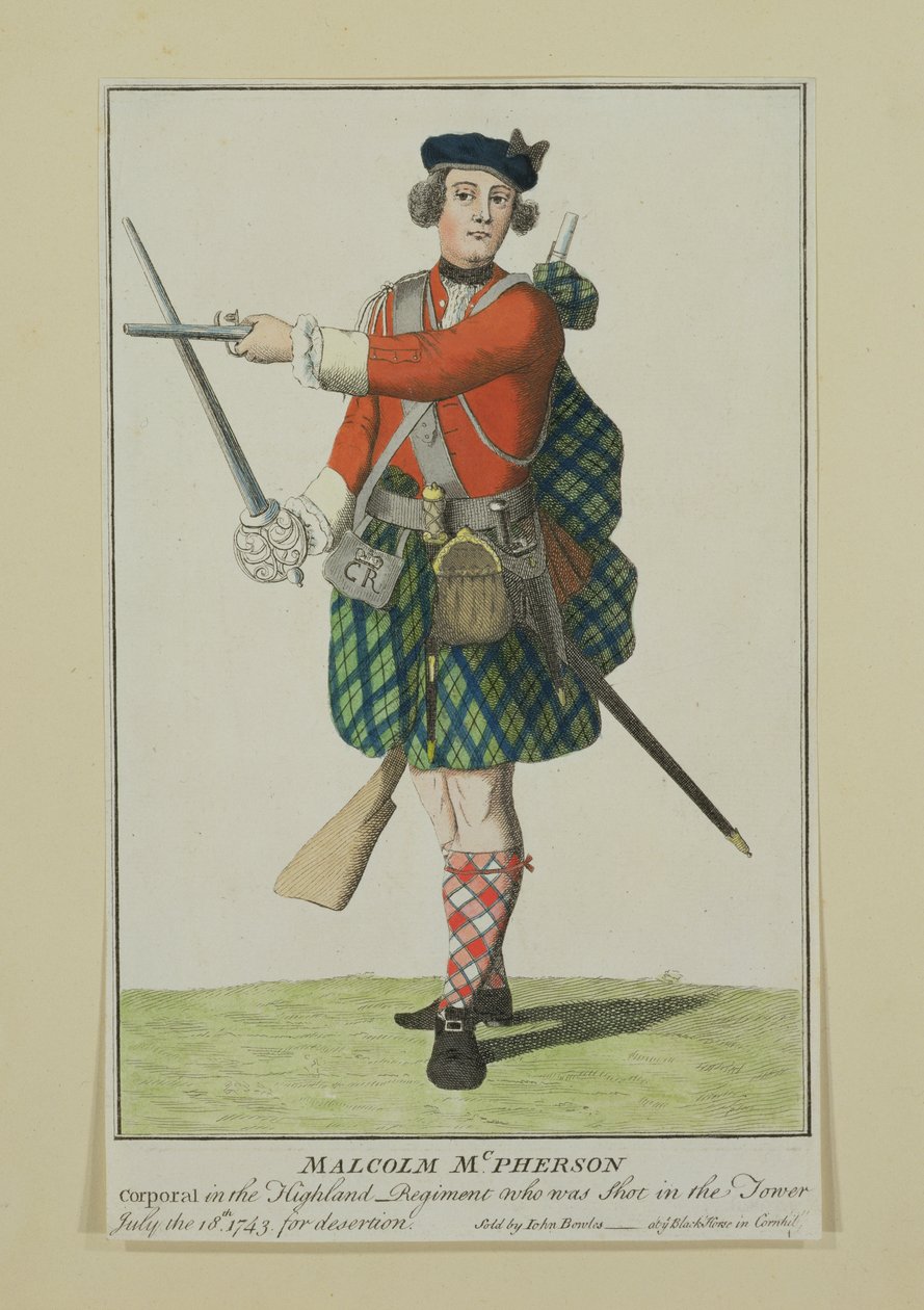 Malcolm McPherson, Korporal im Black Watch Regiment, wegen Desertion erschossen, 1743 von Scottish School