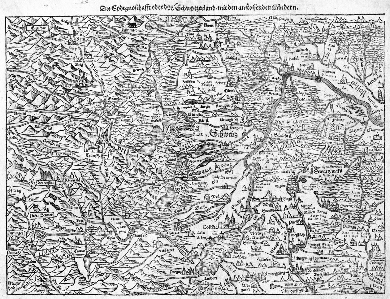 Alte Karte der Schweiz von Sebastian Münster, 1550 von Sebastian Munster