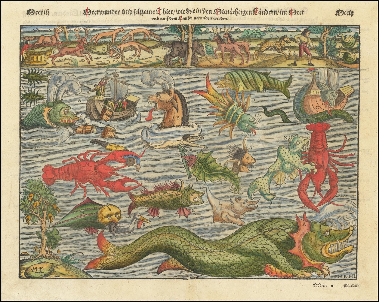 Ca.1570 Karte von Land- und Seemonstern von Sebastian Munster von Sebastian Munster