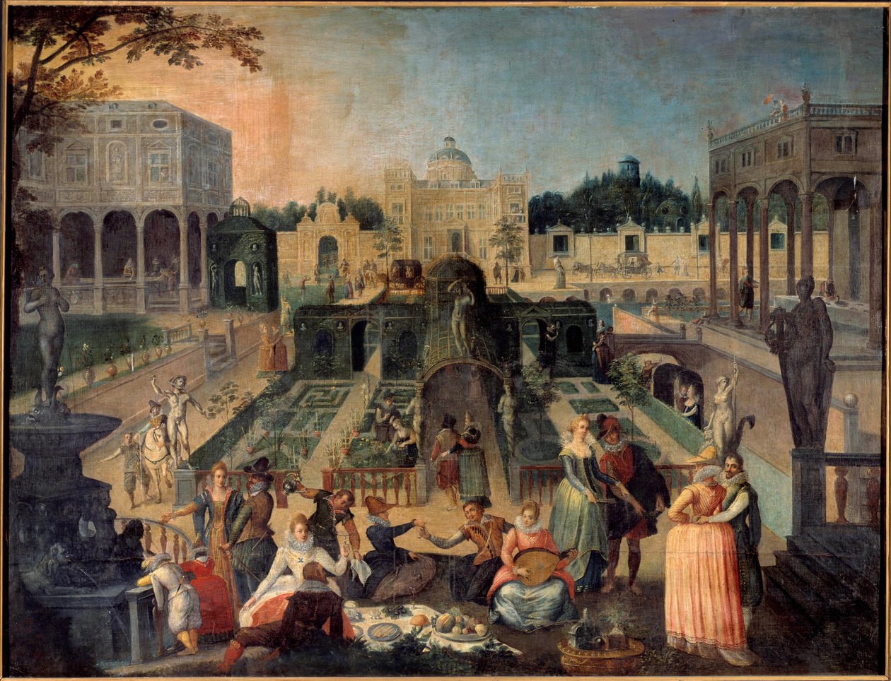 Ein Fest im Park des Herzogs von Mantua Picknick, Musik, galante Szenen in den Gärten des Palastes des Herzogs von Gonzaga. Gemälde von Sebastien Vrancx (1573-1647) 17. Jahrhundert Rouen, Museum der Schönen Künste von Sebastian Vrancx