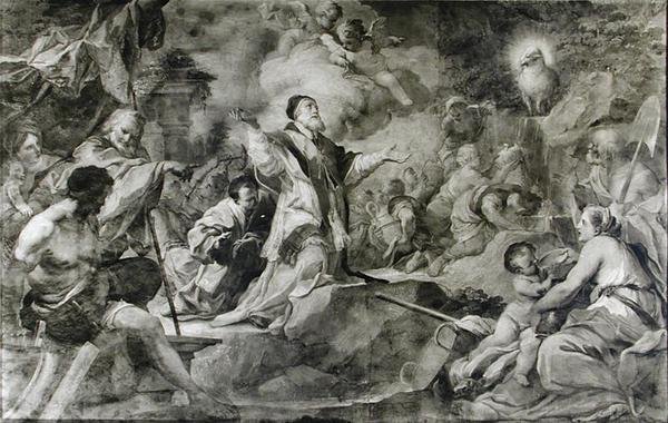 St. Clemens ruft das Lamm Gottes an, um Wasser aus einem Felsen in der Krim zu erzeugen von Sebastiano Conca