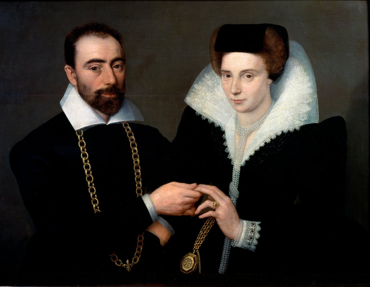 Porträt eines Paares von Second School of Fontainebleau
