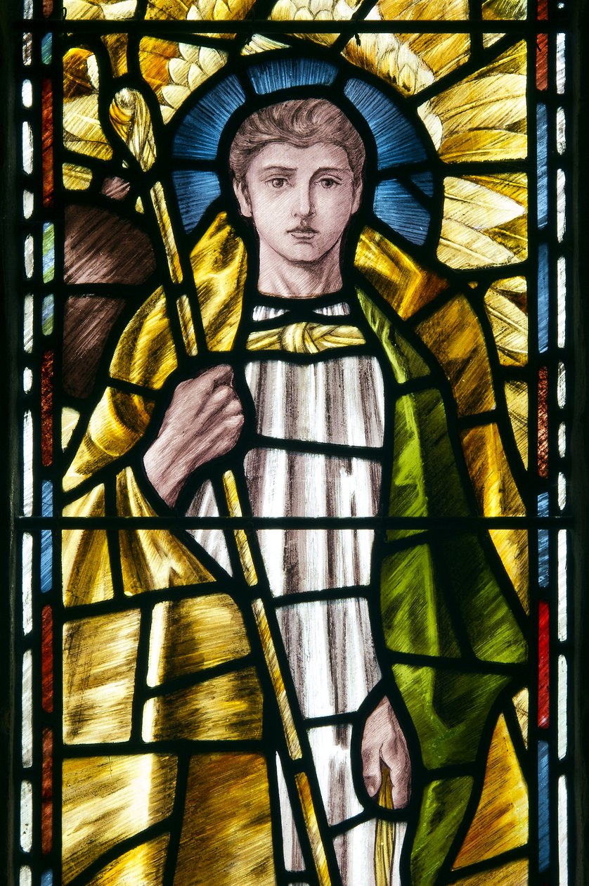 Mortehoe, St Mary, Heaton Butler & Bayne, Selwyn Image, Erzengel St. Raphael (Detail) von Selwyn Image Selwyn Image