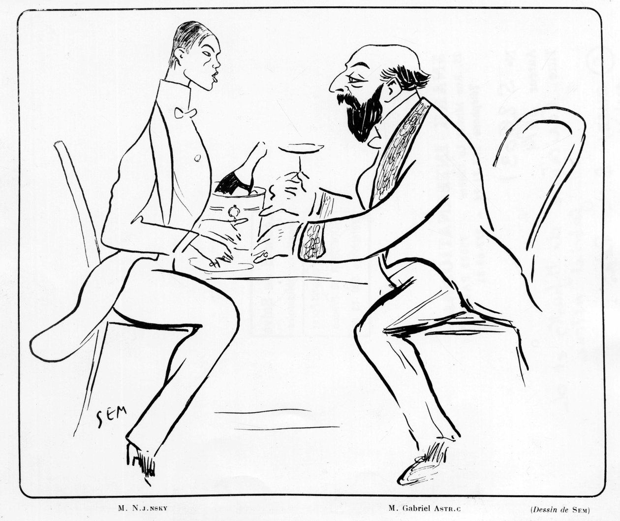 Karikatur von Nijuisky und Gabriel Astri in einem Café, Zeichnung von Sem (1863 - 1934) von Sem