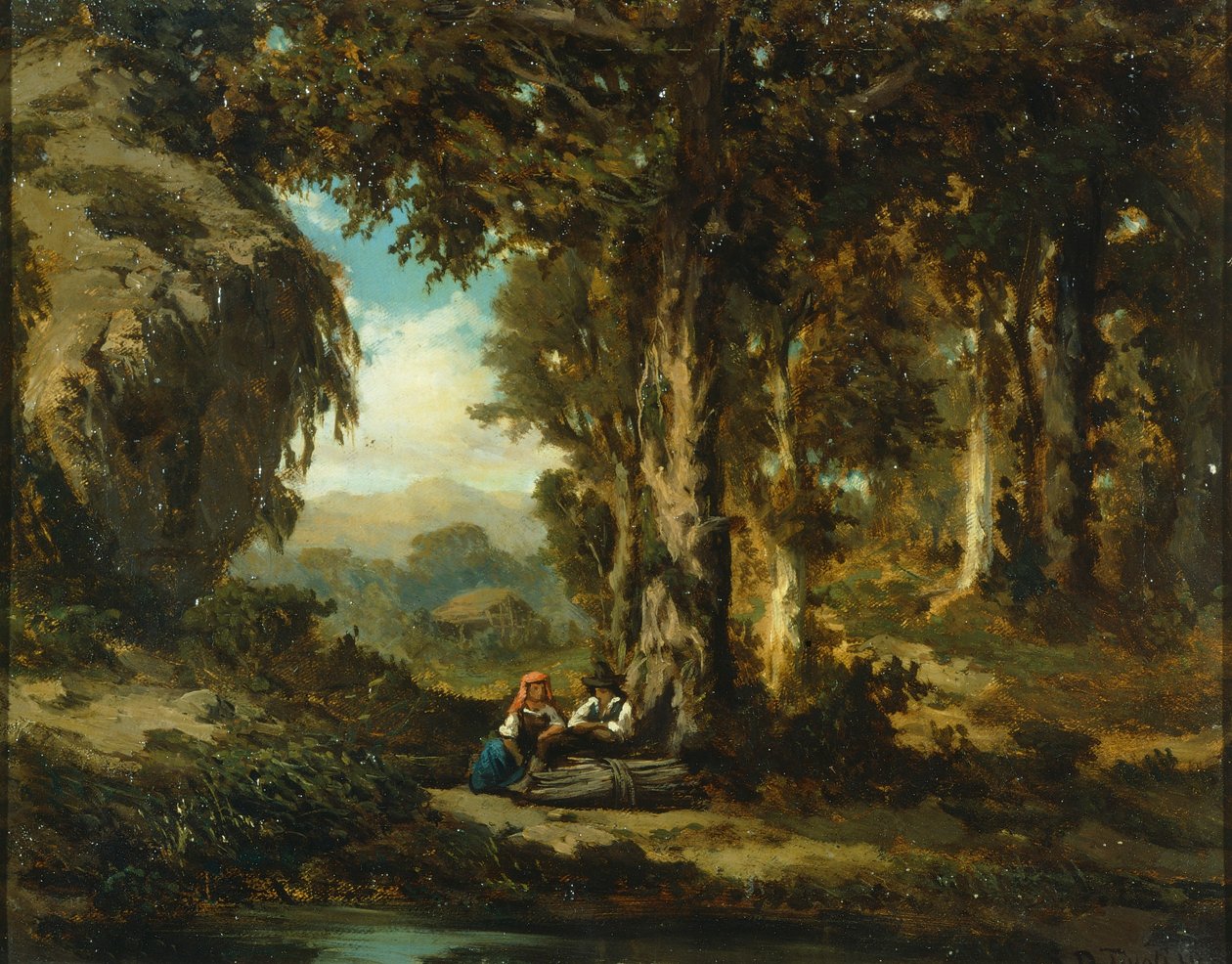 Figuren im Holz, von Serafino De Tivoli, Öl auf Leinwand, Barbizon-Schule von Serafino de Tivoli