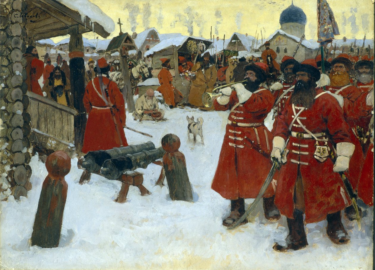 Die Truppe der Strelizen - Sergei Wassiljewitsch Iwanow, Öl auf Leinwand von Sergei Ivanovich Gribkov