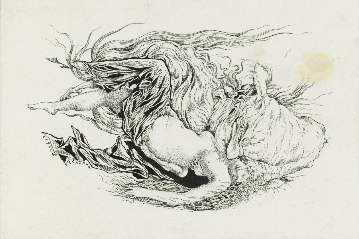 Chernomor und Lyudmila. Illustration zum Gedicht Ruslan und Lyudmila von A. Puschkin, 1921-1926 von Sergei Vasilevich Chekhonin