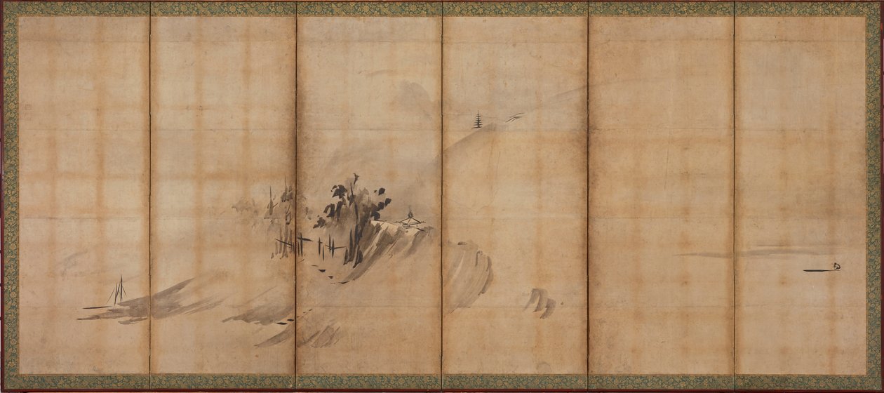 Landschaft: Hügel und Gebäude, Muromachi-Periode, Mitte bis Ende 16. Jahrhundert von Sesson Shukei