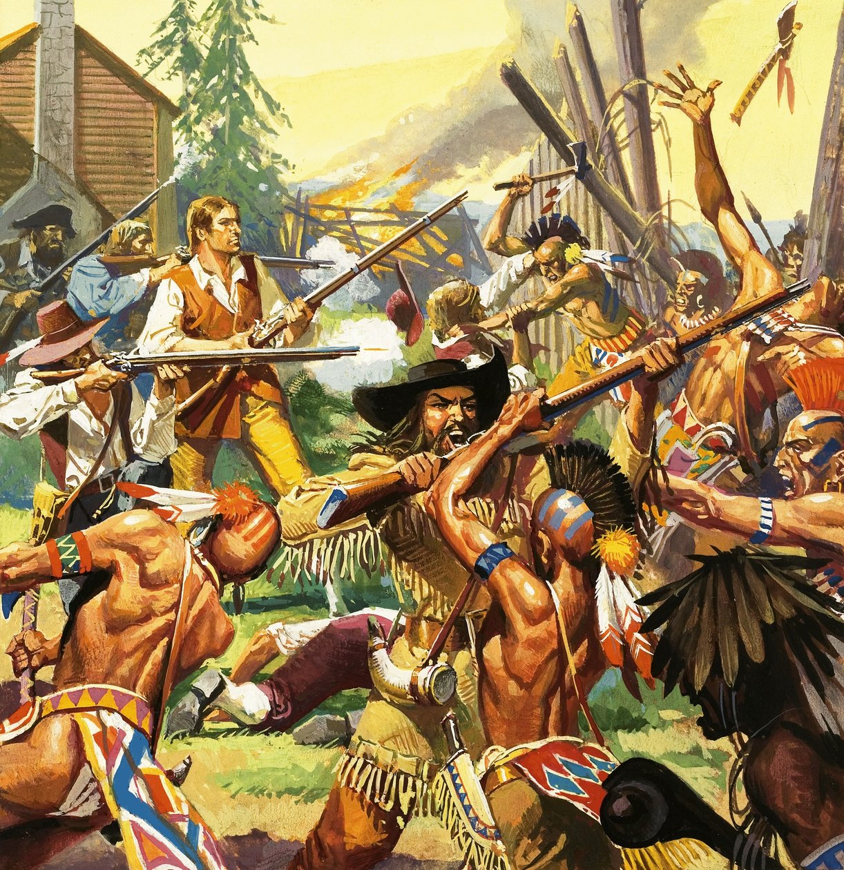 Daniel Boone verteidigt eine Kentucky-Siedlung gegen angreifende Indianer von Severino Baraldi