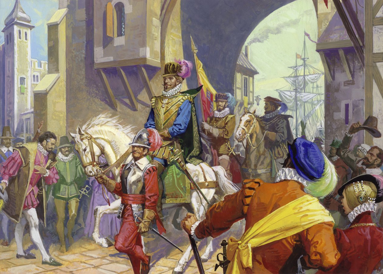 Sir Francis Drake kommt in Plymouth an von Severino Baraldi