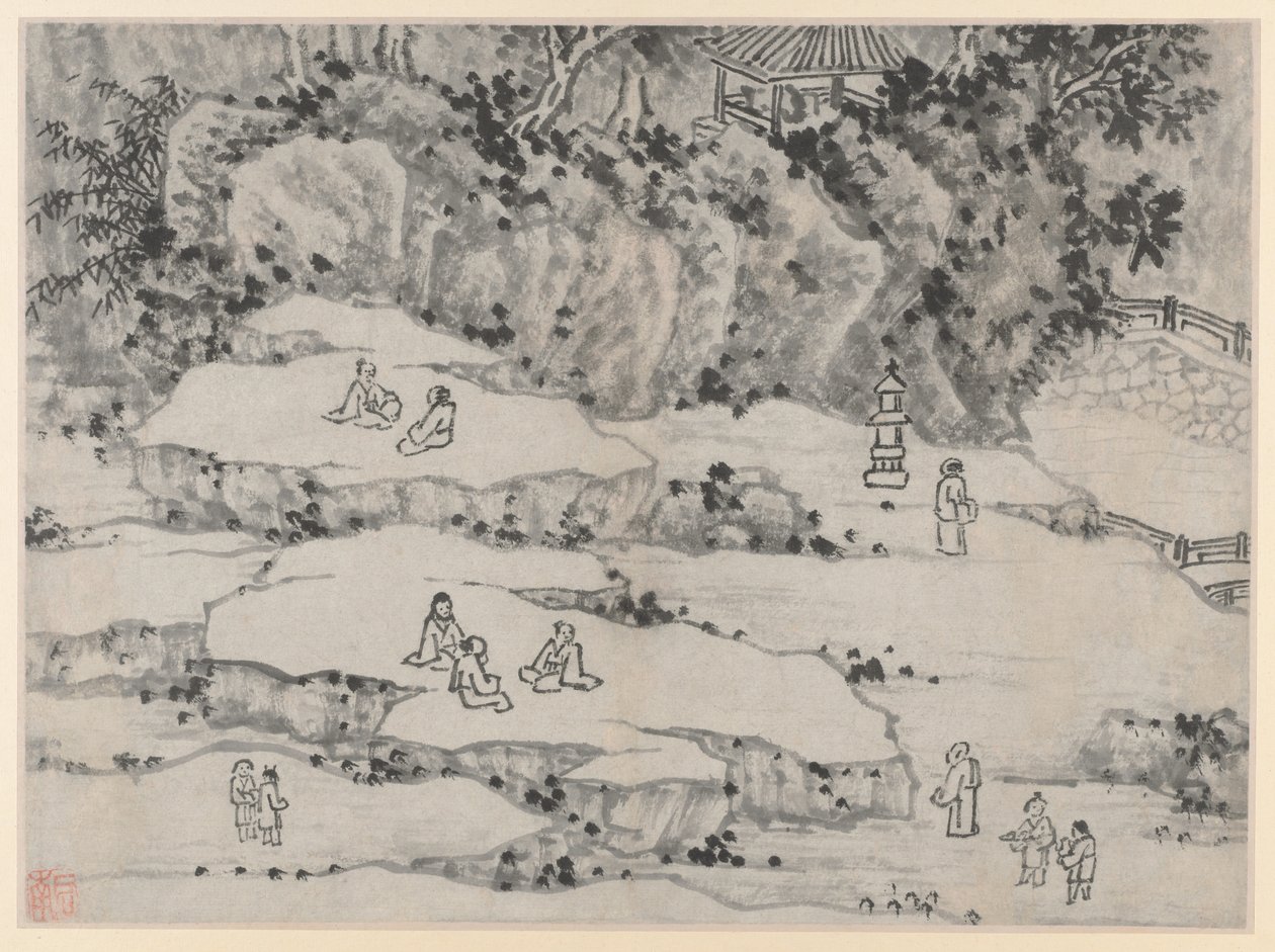 Zwölf Ansichten des Tigerhügels, Suzhou: Die nickende Steinterrasse, Tigerhügel und der Tausend-Mann-Sitz von Shen Zhou