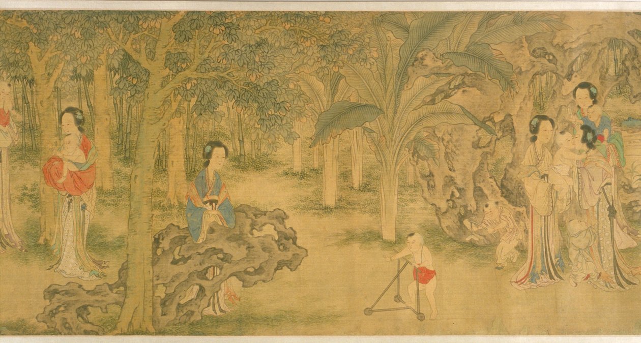 Frauen und Kinder in einem Garten von Shi Wang