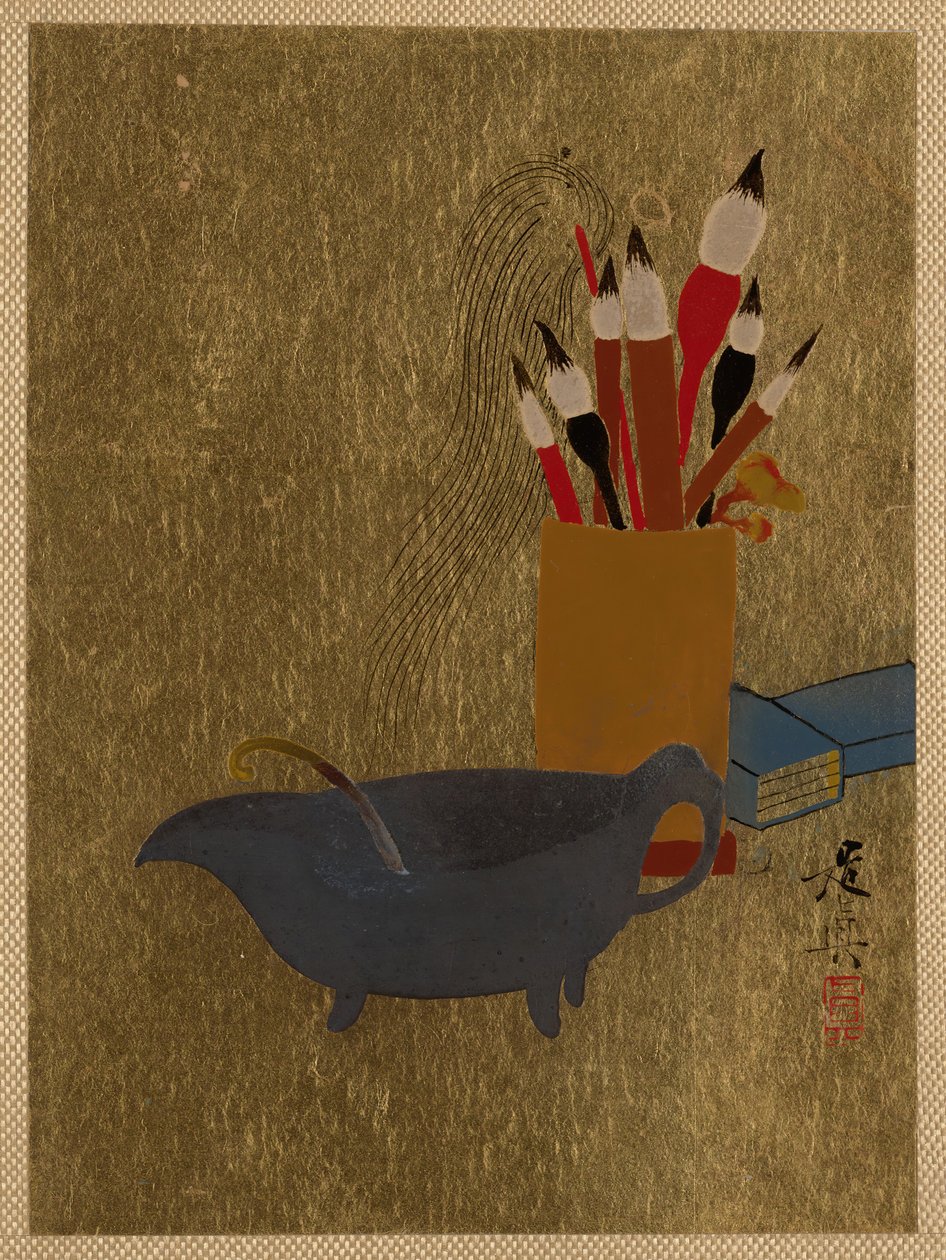 Kessel und Kiste mit Pinseln, 1882 von Shibata Zeshin