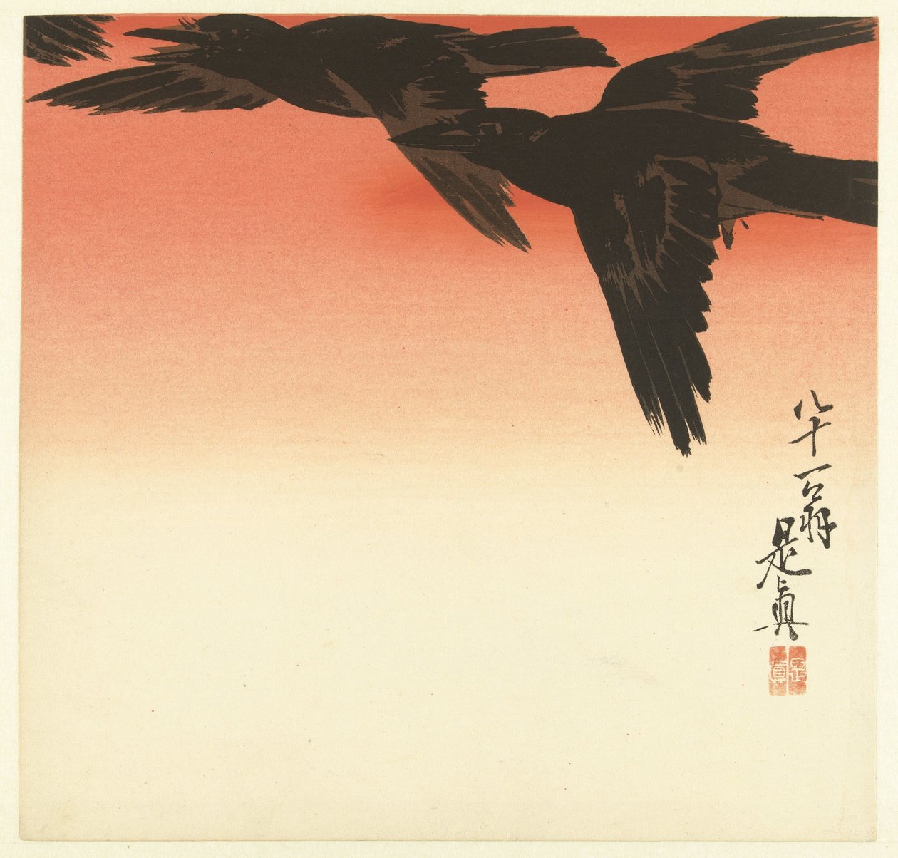 Krähen gegen einen roten Himmel von Shibata Zeshin