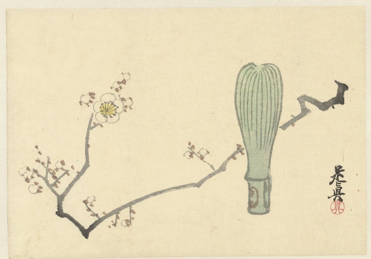 Pflaumenblüte und ein Teeklopfer von Shibata Zeshin