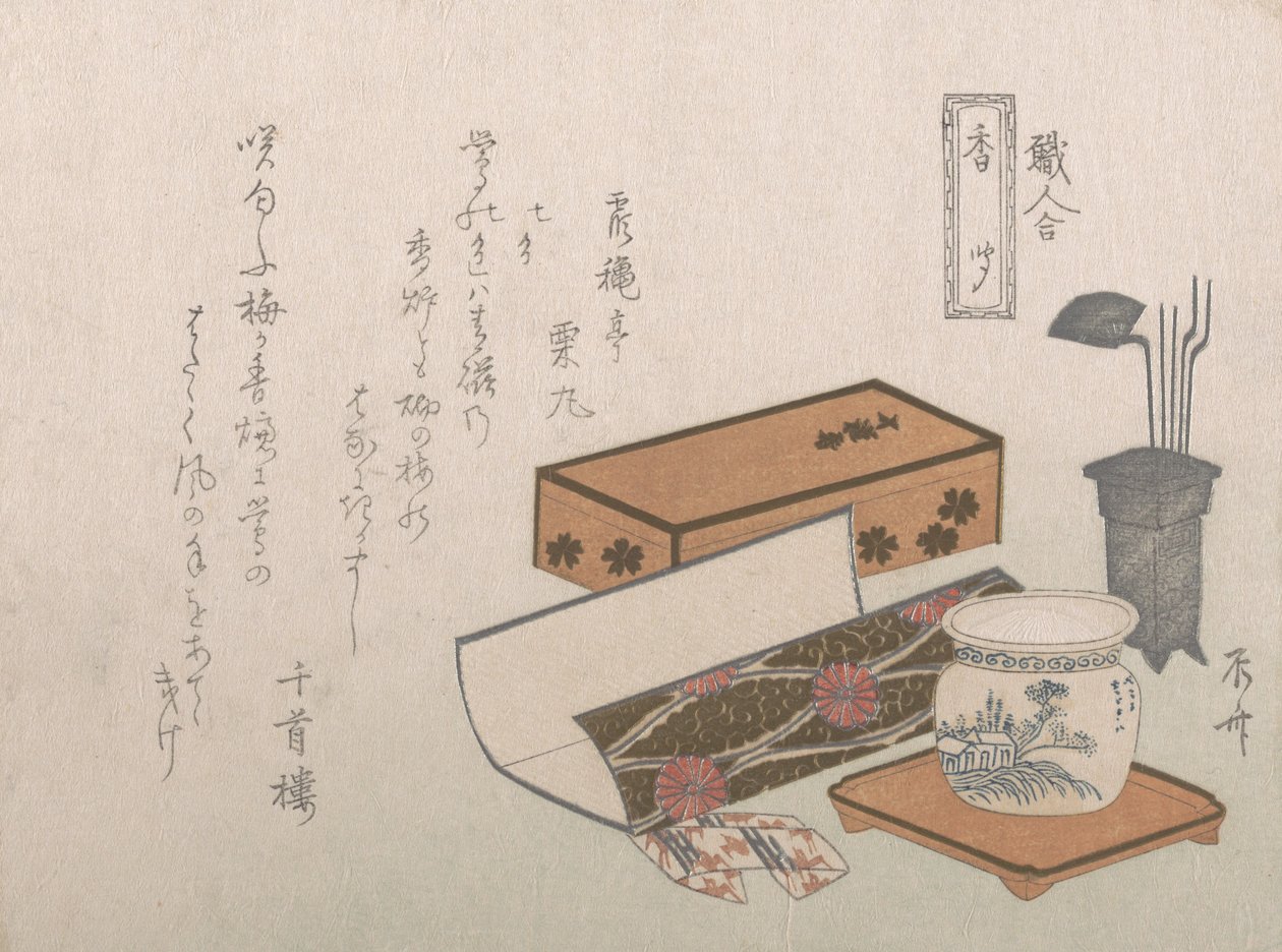 Utensilien für die Weihrauchzeremonie, „Weihrauchmeister“ Kogiki, aus der Serie An Arra..., ca. 1810er Jahre von Shinsai