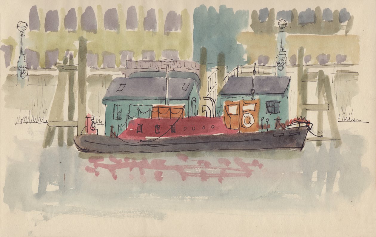 Schwimmender Pier auf der Themse in London von Shirley Markham