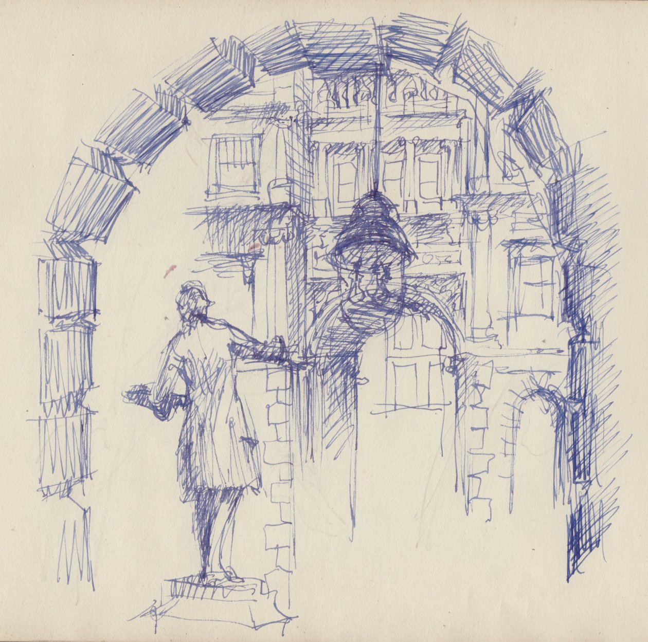 Statue von Joshua Reynolds an der Royal Academy, London, ca. 1950 von Shirley Markham