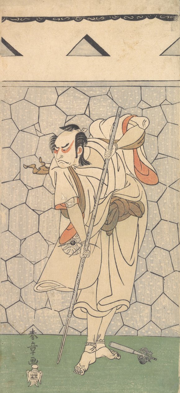 Der erste Nakamura Nakazo als Krieger verkleidet als Rokubu, 1770 oder 1771 von Shunsho