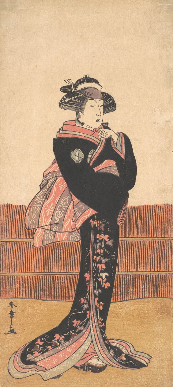 Die dritte Azuma Tozo als Frau in einem schwarzen Kimono, wahrscheinlich 1782 von Shunsho