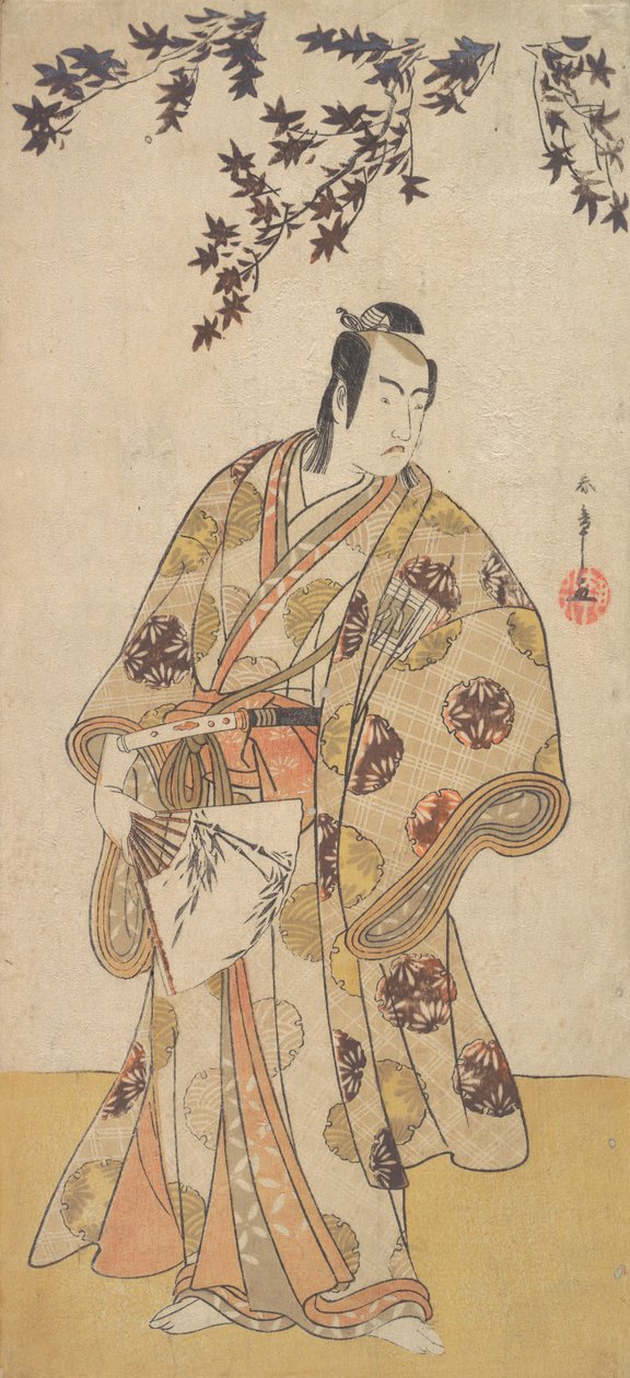Der dritte Ichikawa Yaozo als Daimyo unter einem Ahornbaum stehend, ca. 1783 von Shunsho