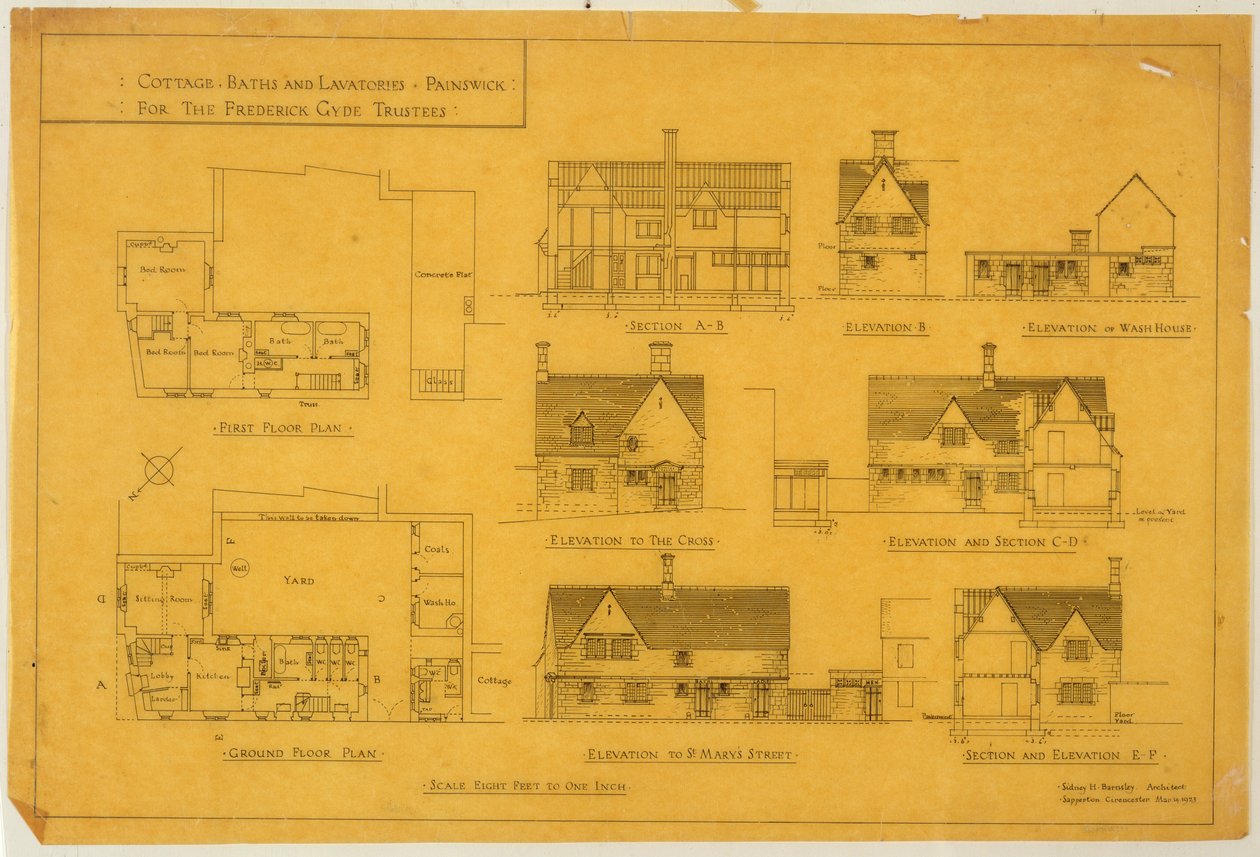 Häuschen, Bäder und Toiletten - Painswick, für die Frederick Gyde Treuhänder, 14. März 1923 von Sidney Barnsley
