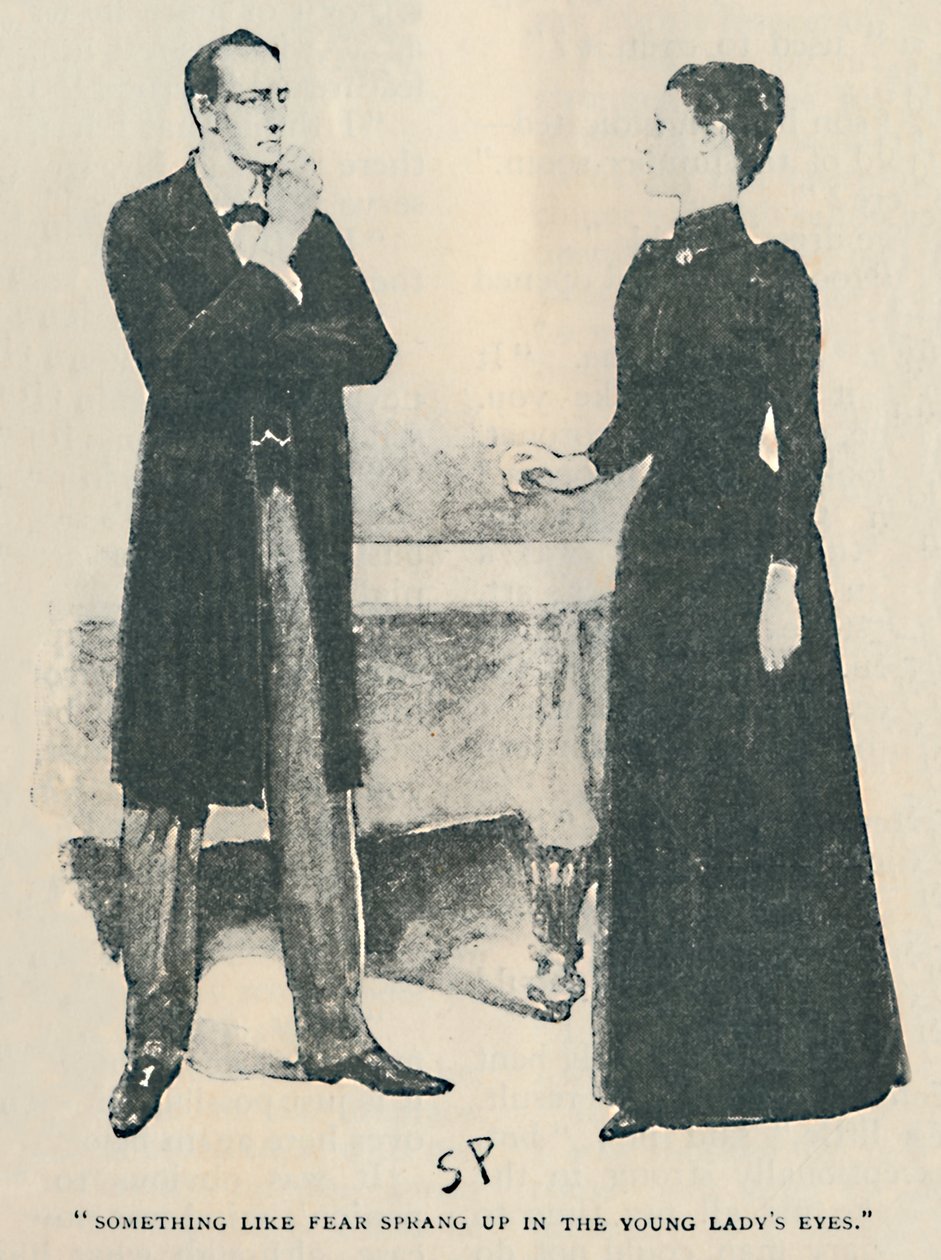 Etwas wie Angst stieg in den Augen der jungen Dame auf, 1892 von Sidney Paget