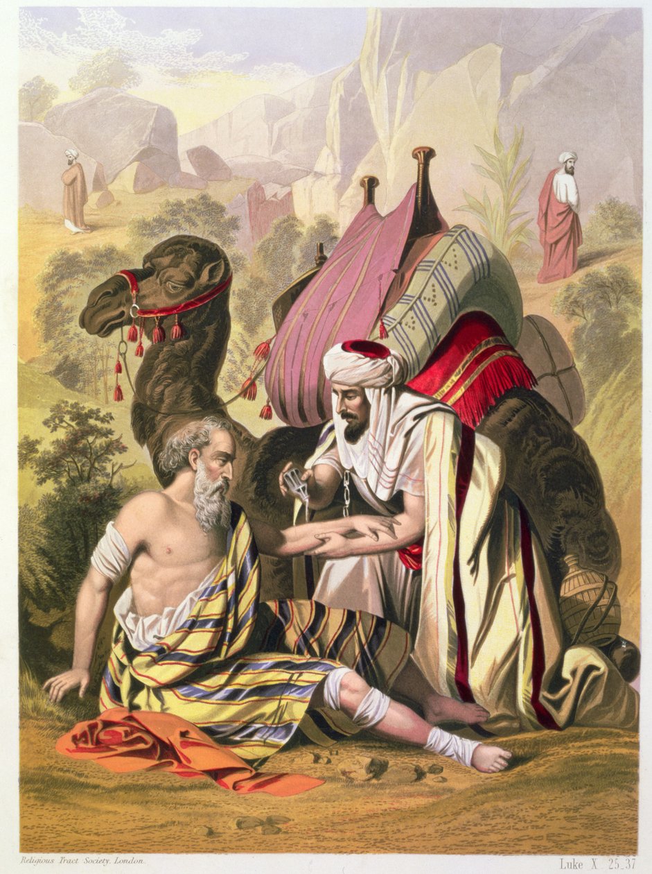 Der barmherzige Samariter, aus einer Bibel gedruckt von Edward Gover, 1870er Jahre von Siegfried Detler Bendixen