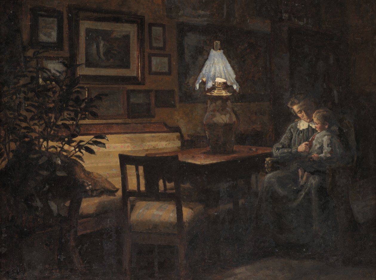 Abendinterieur. Mutter und Kind von Sigurd Wandel