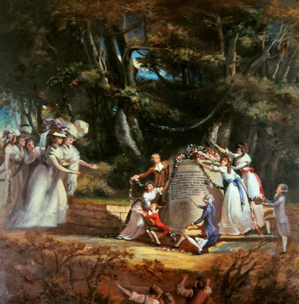 Die Kinder der Herzogin von Orleans begrüßen ihre Mutter am Denkmal, das sie zur Erinnerung an ihre Genesung durch einen Besuch in Spa im Jahr 1787 errichtet haben von Silvestre Mirys