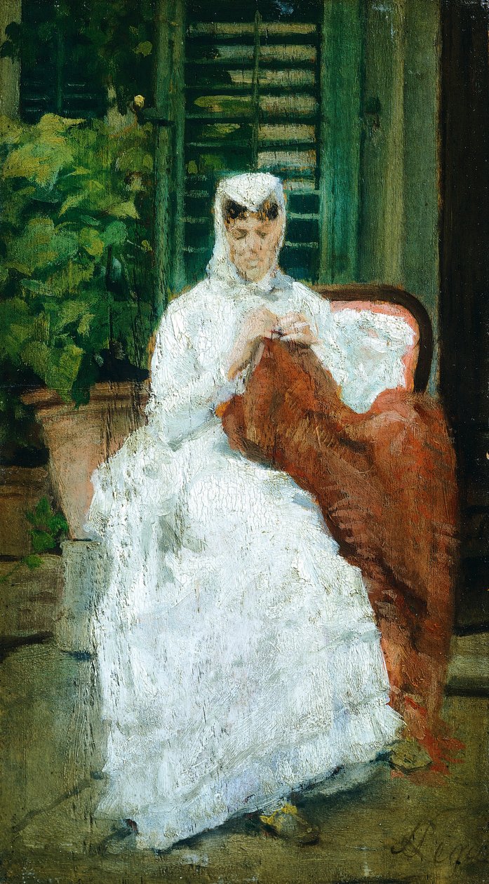 Dame beim Nähen von Silvestro Lega
