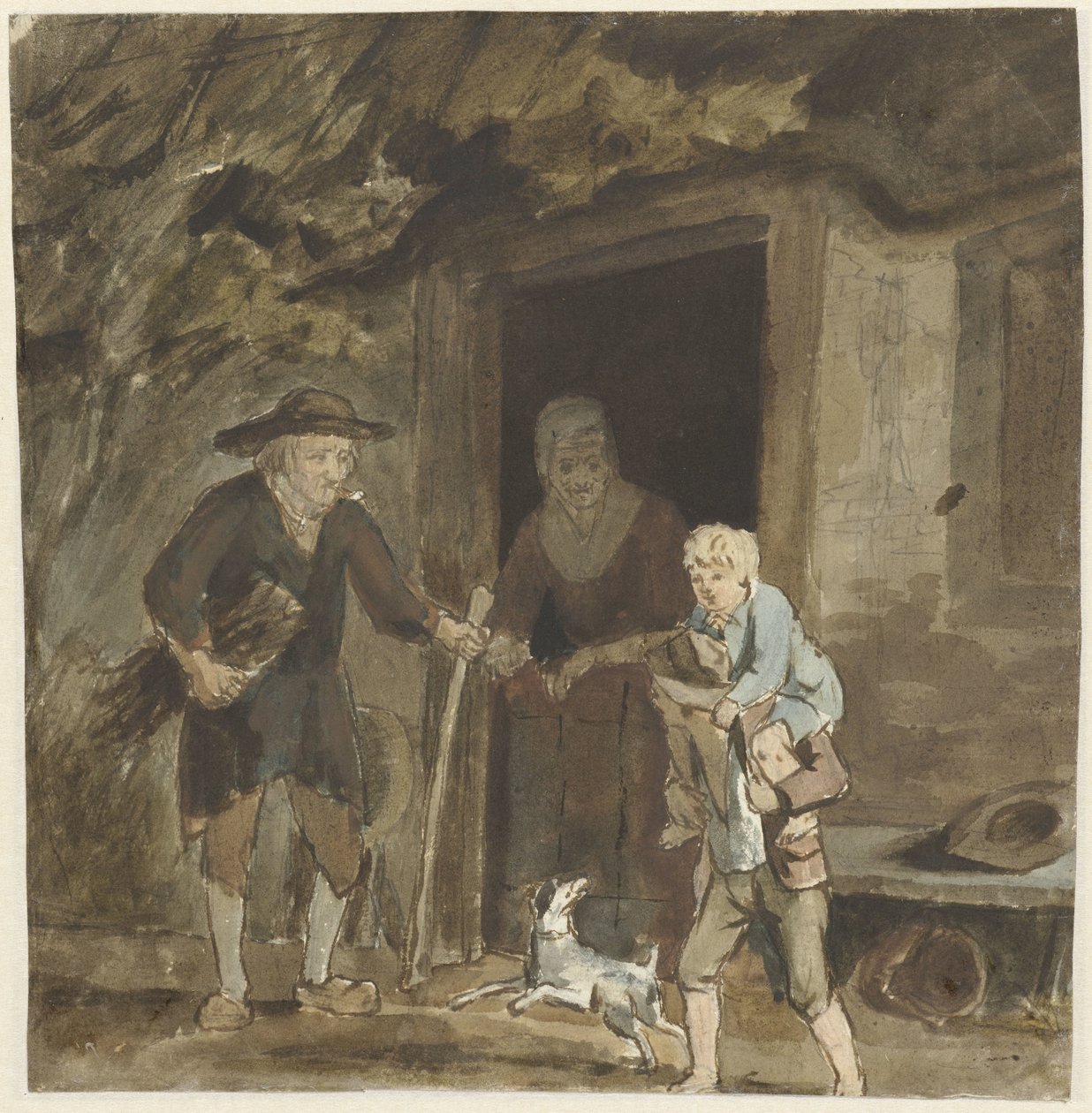 Bauernfamilie an der Tür ihres Hauses von Simon Andreas Krausz