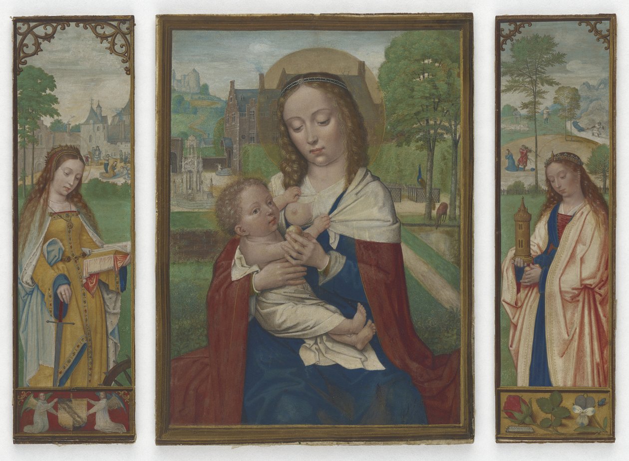 Jungfrau und Kind; Heilige Katharina und Barbara, ca. 1520 von Simon Bening