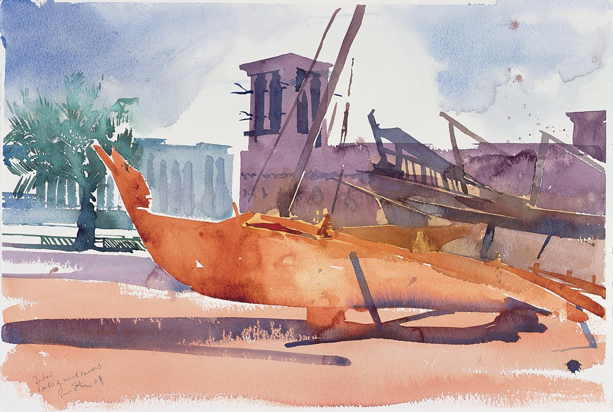 Dubai, Boote und Windtürme, 2004 von Simon Fletcher