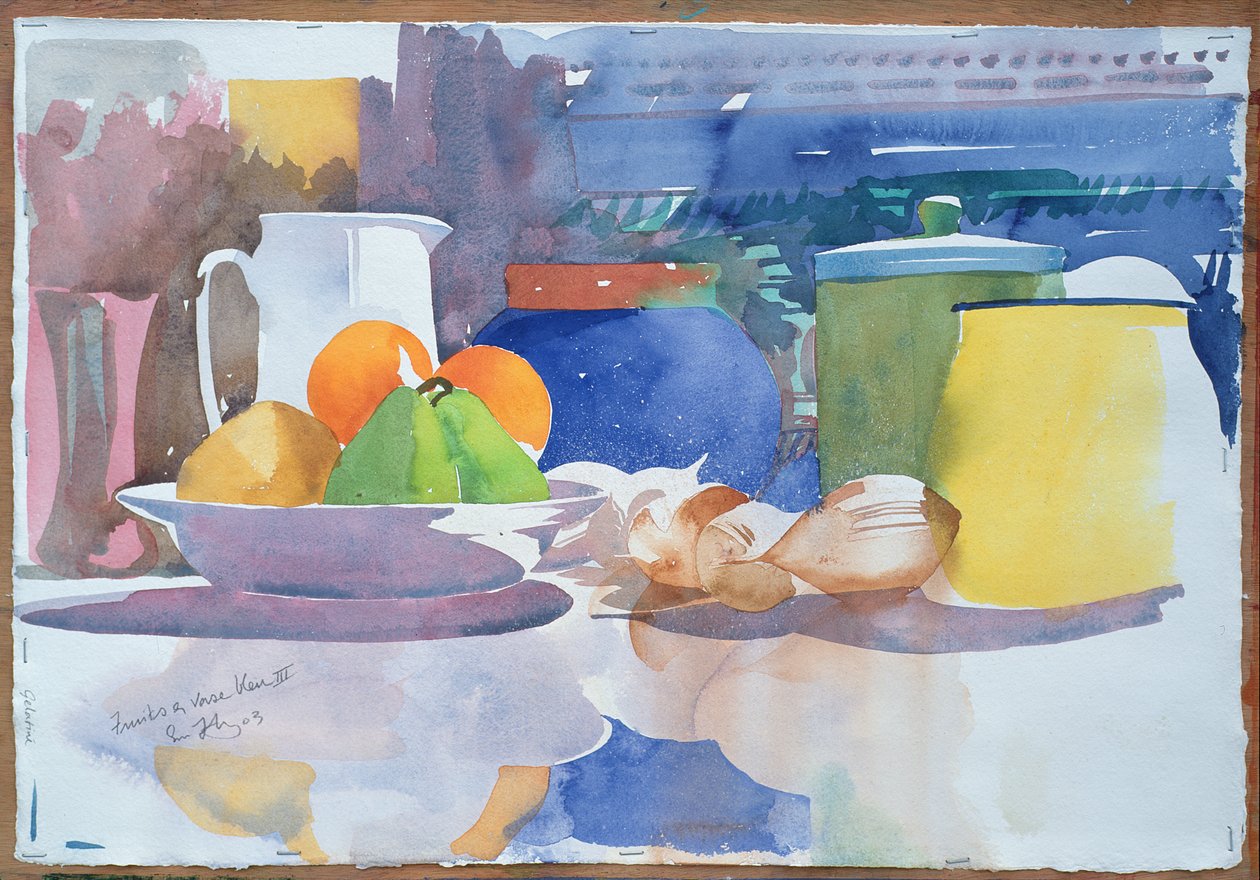 Früchte und Blauer Vase II, 2003 von Simon Fletcher